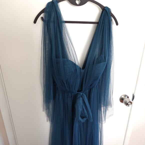 Jenny Yoo Annabelle Convertible Tulle Bridesmaid Dress Vintage Teal Strapless 4 - Picture 16 of 16